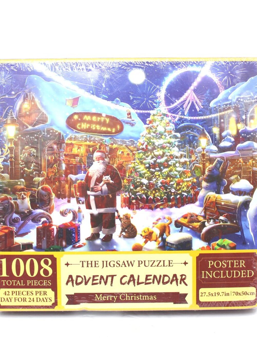 The Jigsaw Puzzle Advent Calendar “Merry Christmas” 1008 PCS Santa Dogs Cats NEW